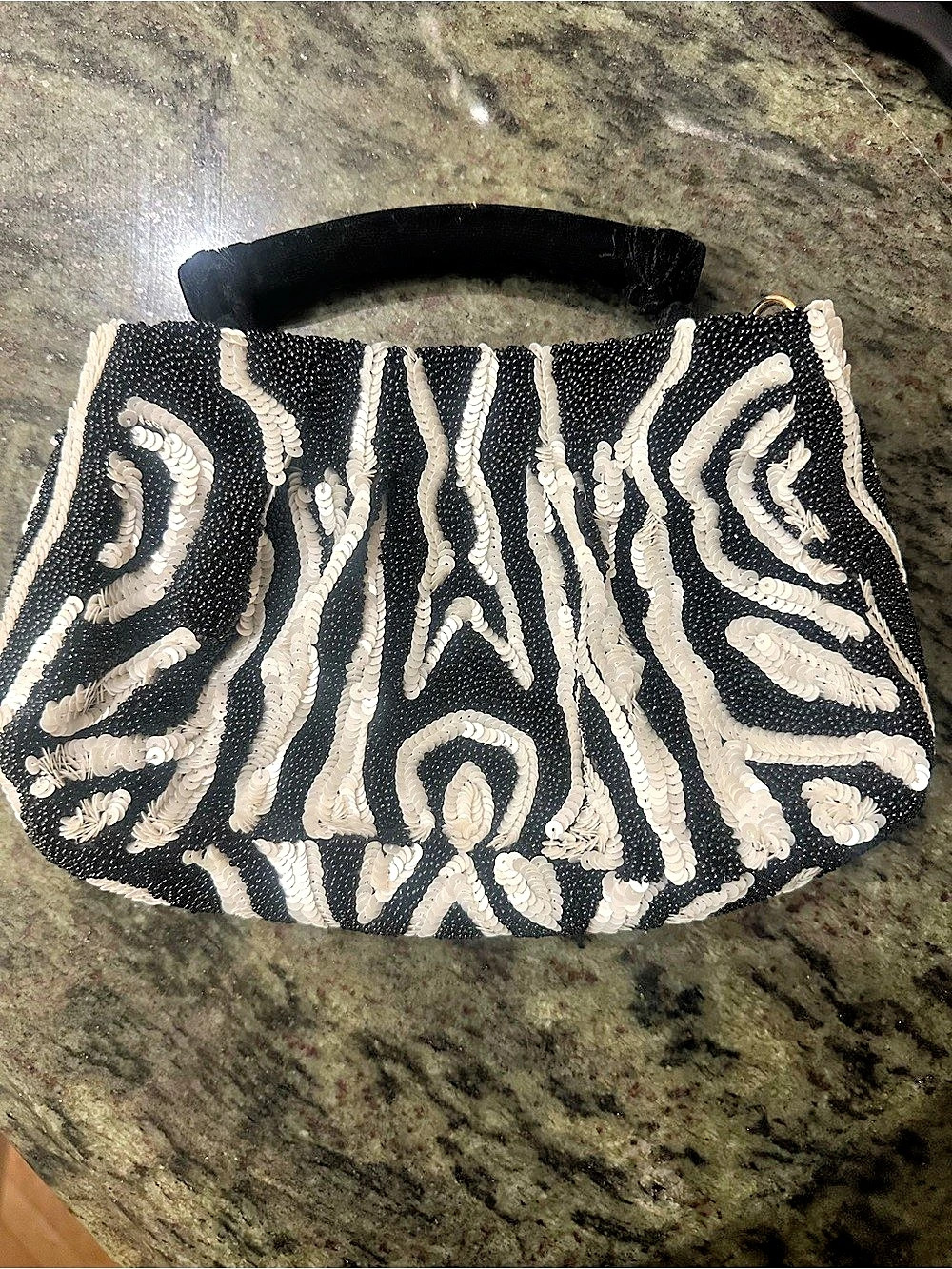 Anthropologie Beaded Clutch in Black & White Zebra